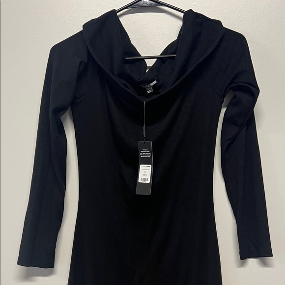 Fashion Nova Jenna Ribbed Elegant Off Shoulder Midi Dress-Black Dress size Large - Picture 4 of 8